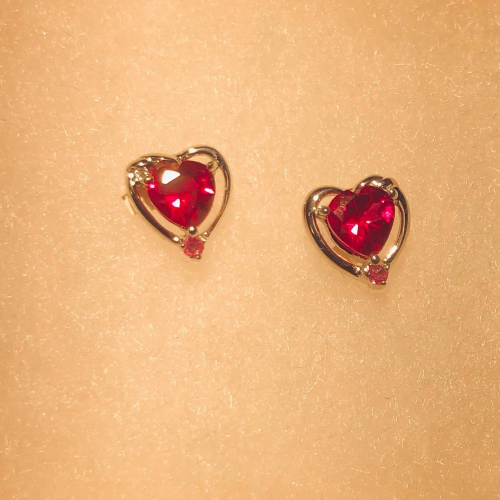 Adorable Man-made Ruby Pierced Earrings. Set in Sterling